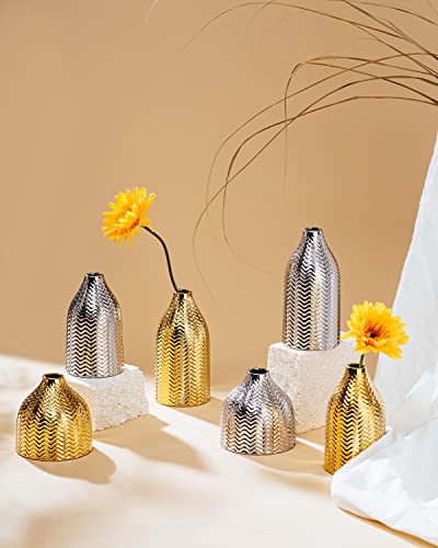 Kiiwaa Silver Vase Set Of 3, Ceramic Small Vases Decor For Flowers, Table Decorations For Living Room Dining Room, House Fireplace Bookshelf Mantle Tv Stand Decor #TOP6