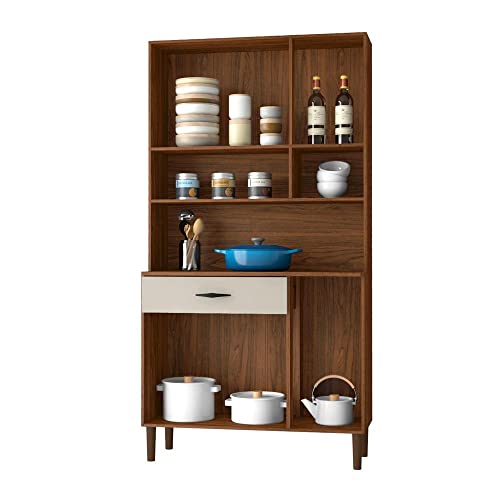 Armário Cozinha Compacto Kits Paraná Golden - 6 Portas e 1 Gaveta - Nogueira/Off White