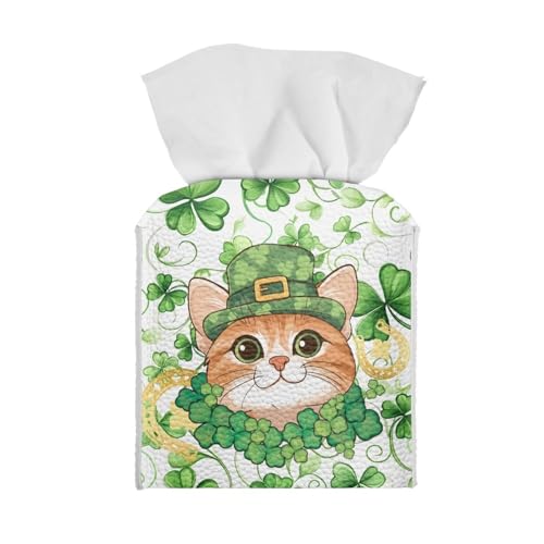 Snilety Green Hat - Copertura per scatola di fazzoletti a forma di gatto, per il giorno di San Patrizio, dimensioni 13 x 13 x 14 cm, impermeabile, porta fazzoletti quadrati per tavolo, bagno, ufficio