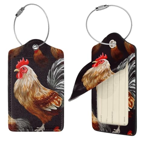 Étiquette de voyage bagage personnalisée valise cuir Shine Rooster x4