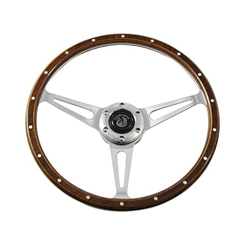 Flashpower 15'' Classic Wood Steering Wheel Riveted with Horn Button Cover