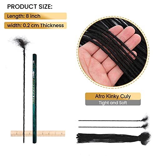 Dreadlock Extensions Human Hair 0.2Cm Wide 8Inch 40 Strands 100% Real Human Hair Fully Handmade Permanent Real Hair Extensions For Women/Men/Kids 100% Loc Extension Human Hair Can Be Dyeable Bleachable Curlable With Crochet And Comb And Decorative Ring #TOP5