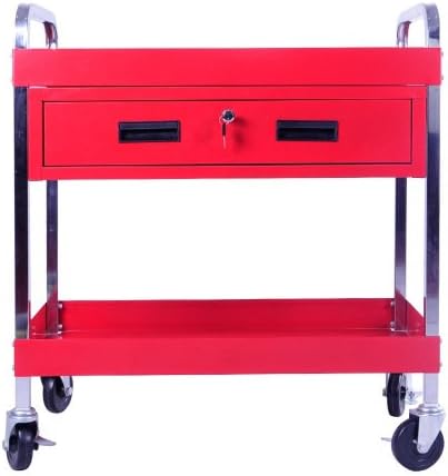 BP Red 36.2-Inch Steel Tool Cart 1 Drawer Tool Chest Utility Cabinet Storage Organizer with Locking Drawer and Swivel 360° Wheels, 350-Pound Capacity Service Cart