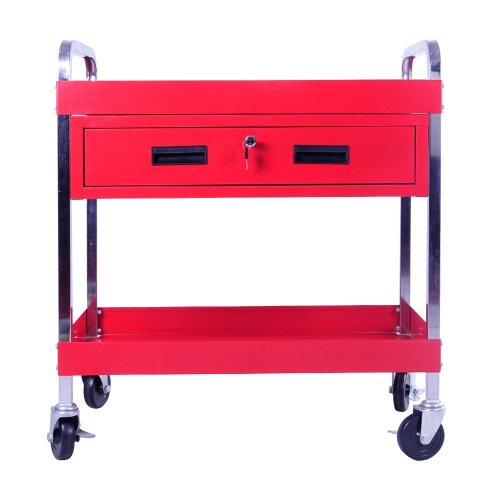 BP Red 36.2-Inch Steel Tool Cart 1 Drawer Tool Chest Utility Cabinet Storage Organizer with Locking Drawer and Swivel 360° Wheels, 350-Pound Capacity Service Cart