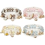 BOMAIL 8Pcs Kawaii Bracelets Set - Cute Crystal Beads Bracelets Cartoon Animal Charms Beaded Stretch