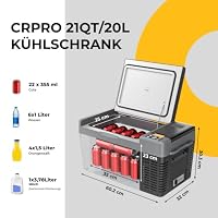 BougeRV CRPRO 20 Liter Kompressor Kühlbox,-22℃~10℃, mit 266Wh Akku, Schwarz – Ansicht 2