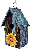 Linfevisi Wooden Bird House Bluebird Nest Box Birds Boxes Home Wood Birdhouses Hanging Outdoor Decorative for Wren Finch Chickadee Sparrows Cardinals Garden Tree 9.37 Inch Tall(Blue)