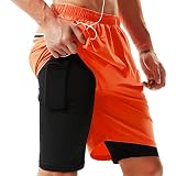 TENJOY Men's 2 in 1 Running Shorts 7" Quick Dry Gym Athletic Workout Shorts for Men with Phone Pocke