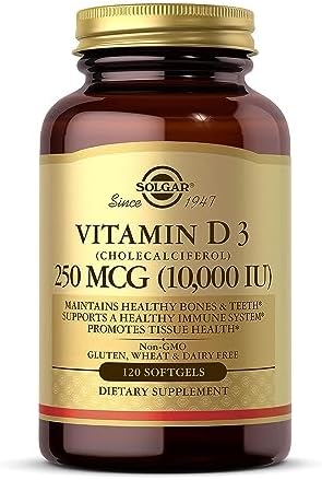 Solgar Vitamin D3 (Cholecalciferol) 250 MCG (10,000 IU), 120 Softgels - Helps Maintain Healthy Bones & Teeth - Immune System Support - Gluten-Free, Dairy Free - 120 Servings