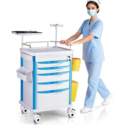 DeerPlanet 5-Tier Medical Cart with IV Pole Cover