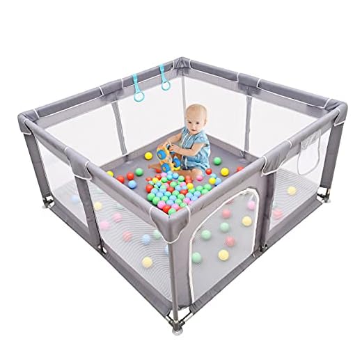 Baby Playpen , Large Baby Playard, Playpen for Babies with Gate Indoor & Outdoor Kids Activity Center , Sturdy Safety Play Yard with Soft Breathable Mesh