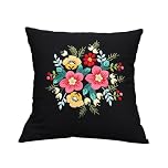 Embroidery Kit Pillowcase DIY Kit Cushion Cover Pillow Cover Embroidery Kit, Car Cushion DIY Hand Embroidery Pillow Case Kit Stitch Set with Flower Patterns and Embroidery Hoop Sewing Craft - Black