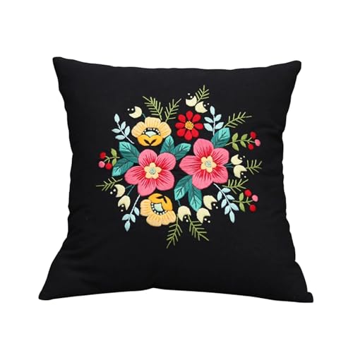Kit de broderie Taie d'oreiller DIY Kit Housse de coussin Housse de coussin Broderie Kit de broderie Coussin de voiture DIY Kit de broderie à la main Taie d'oreiller Kit de point avec motifs de fleurs