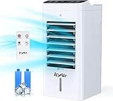 ❄️【Potente refrigeración】 Aire Acondicionado Portatil los cristales de hielo dobles de alta calidad aspiran aire caliente hacia la cortina de hielo y lo convierten en aire frío. La tecnología de suministro de aire de flujo continuo se adopta para acelerar el volumen de aire circulante en la entrada y salida y proporcionar eficiencia de enfriamiento.