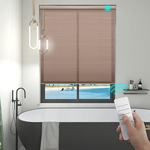 Motorized Cellular Blinds with Remote Control for Windows Custom, Motor Honeycomb Shade Customized Size Cordless, Electric Accordion Shades with Valance Cordless Privacy for Home, JZCMD-CET-LB-B