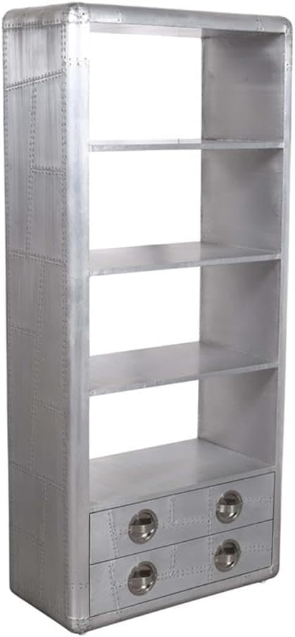 Moti Pilot 2 Drawer Bookcase with Silver Aluminum Cladding and Exposed Screws