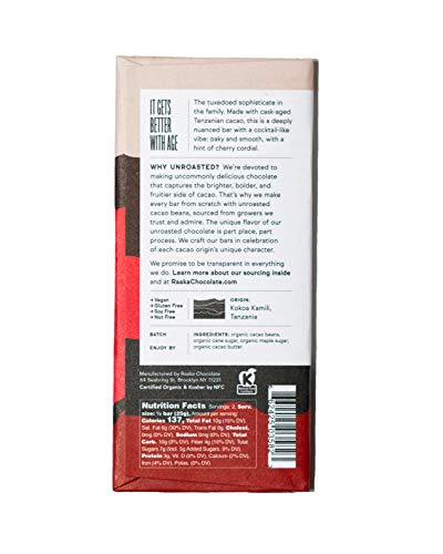 Raaka Chocolate Bourbon Cask Aged 82% Cacao Dark Chocolate | Gourmet Dark Chocolate Gift | Organic, Vegan, Fair Trade, Soy Free, Non Gmo, Gluten Free, Kosher | 1.8Oz Bars, 3-Pack #TOP2