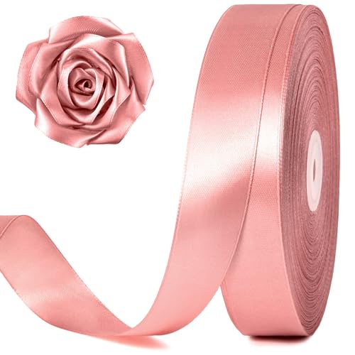 100 Yards 1 Inch Rose Gold Satin Ribbon Solid Craft Fabric Ribbon for Christmas Gift Wrapping Bows Making Flower Bouquet Wedding Party Decoration