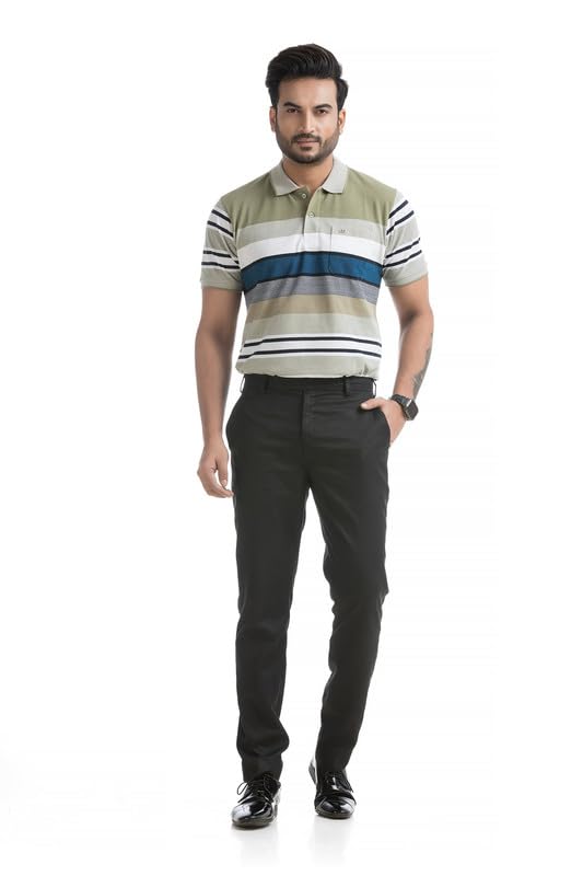 Men's Polo T- Shirts with Striped Pattern, Soft Cotton Fabric, Regular Fit, Half Sleeve, Collar Neck, Stylish, Multicoloured for College and Office wear-image-13