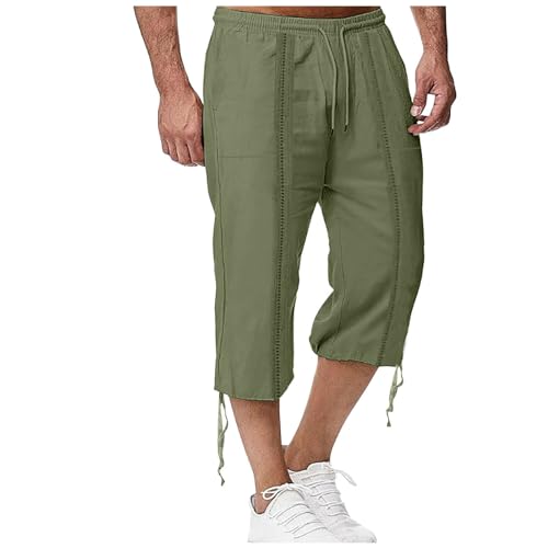 Dademeo Mens Capri Pants Casual Cropped Pants Beach Drawstring Elastic Waist Summer Trousers 3/4 Length Pants with Pockets