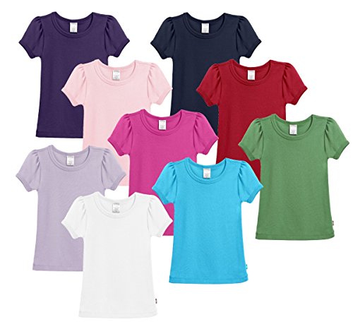 City Threads Little Girls' Baby Rib Cotton Short Sleeve Puff Fashion Shirt Tee Tshirt Blouse, Elf, 8 #TOP1