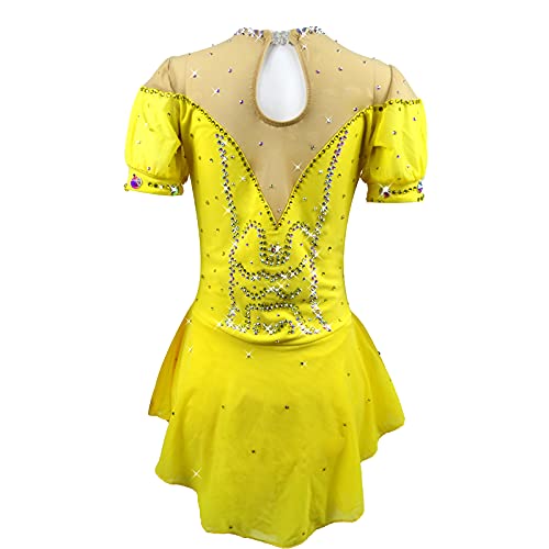 Liuhuo Figure Skating Dress Women's Girl Ice Skating Dress Solid Colored Classic Crystal Yellow #TOP2