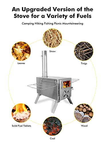 Camping Stove For Hot Tents, Lama 304 Stainless Steel Wood Burning Stove With Stainless Wall Chimney Pipes For Tents, Shelter, Outdoor Portable Stove For Camping Heating And Cooking #TOP4