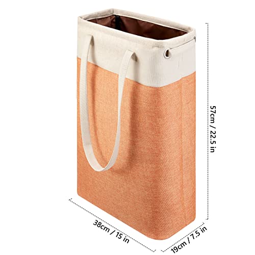 I Bkgoo Laundry Basket With Handles Beige&Orange Slim Laundry Bin Collapsible Dirty Clothes Basket Narrow Laundry Bag Foldable Dirty Hamper For Camping, Dorms, Apartments #TOP3