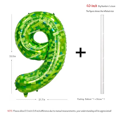 Image of 40 inch giant Green pixel miner game number 9 balloon | Large mining theme foil balloon 0-9 for pixel game parties children's birthdays party anniversary baby shower decoration