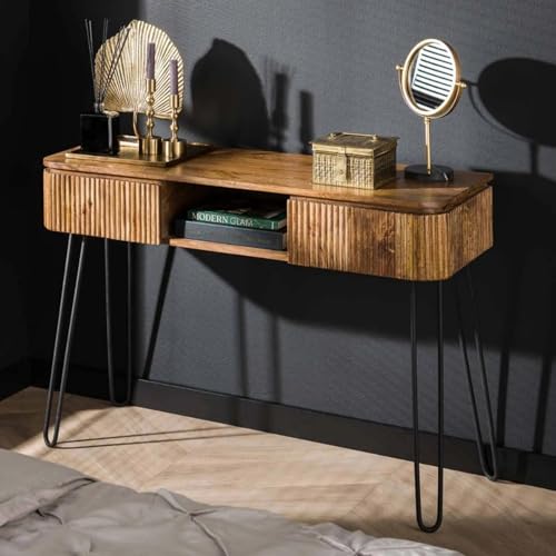 RINGO-Living Kommode mit 2 Schubladen & 1 Regal - 110 cm breit Vintage Sideboard für Schlafzimmer - Langlebiger Natur Holz TV Schrank für Wohnzimmer - Robuster Schubladenschrank für Flur Garderobe