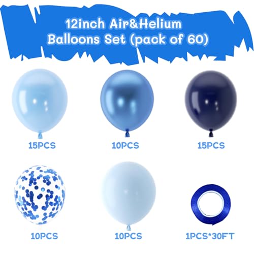Image of 60 PCS Blue Balloons, 12 Inch Navy Light Metallic Chrome Confetti Blue Balloon for Birthday, Wedding, Boy, Baby Shower Party Decoration
