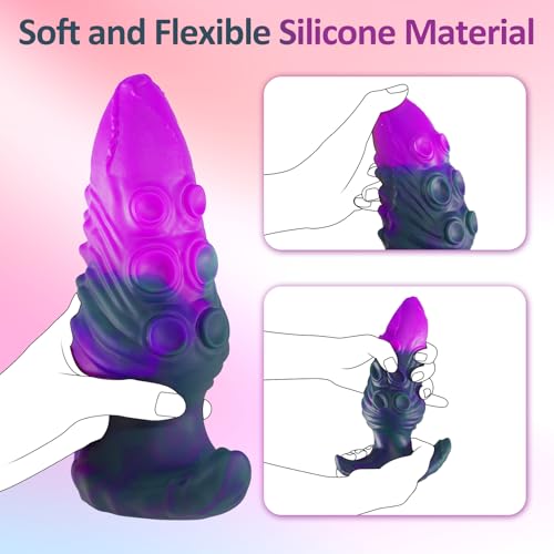 Image of ferch Anal Plug Butt Plug with Safe T-Shaped Base Mixed-Color Silicone Prostate Massager Dilator Sex Toy for Women Men Masturbation (5.2in)