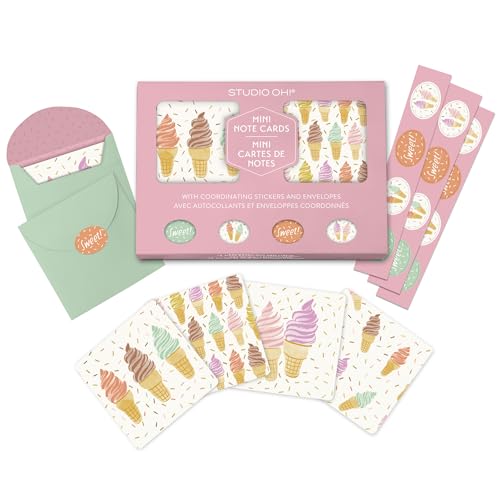 Image of Studio Oh! Cool & Creamy Blank Note Card Set with Envelopes and Stickers 12 Pack Assorted Greeting Cards, 260 GSM Textured Paper Stationery for Thank You Cards, Birthday Cards, Gift Card Envelopes