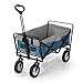Produktbild EASYmaxx Bollerwagen | Handwagen | Transportkarre | bis 80 kg Tragkraft | Faltbar | Modernes Design | Robuster Nylonbezug | 360°-Drehgelenke an den Vorderrädern | Mit Abdeckhaube [Blau-Grau]