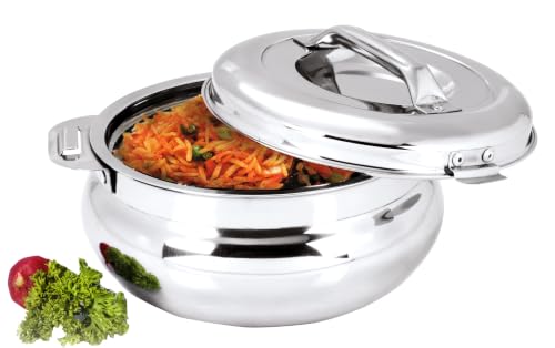 Image of Freshia Insulated Stainless Steel Casserole | Hyundai Treat 800 (660 ml) | Curved Belly Shape Double Wall Hotpot for Roti & Rice | Premium Mirror Finish Food Server