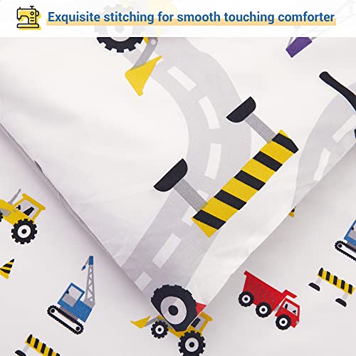 Viviland Twin Comforter Set For Boys - Kids Brushed Microfiber Twin Bedding Set - 5 Pieces Machine Washable Bed In A Bag With Soft Comforters, Sheet Set, Shams - Excavator Car Printed #TOP2