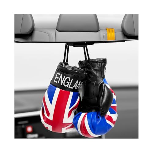 XJVSS 1 Pair Mini Boxing Gloves for Car Mirror, Punching Gloves Car Rearview Mirror Charm with Flag Pattern, Novelty Boxing Glove Decor Patriotic Mirror for Most Vehicles (UK)