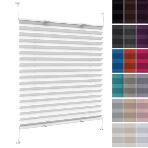 Plissee Plisseerollo Klemmfix Ohne Bohren 56 x 130 cm, Klemmträger Befestigung Klemmträger, Plisee Rollo Ohne Bohren Klemmfix, Plisseerollo Rollo Jalousie, für Fenster & Tür, Weiß