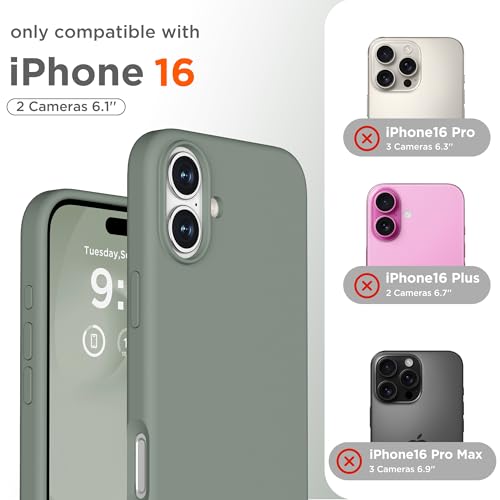 Image of Magnetic for iPhone 16 Case, Compatible with MagSafe, Liquid Silicone Phone Cover with Screen Protector & Camera Protector, Soft Anti-Scratch Microfiber Lining Inside 6.1 inch, Calke Green
