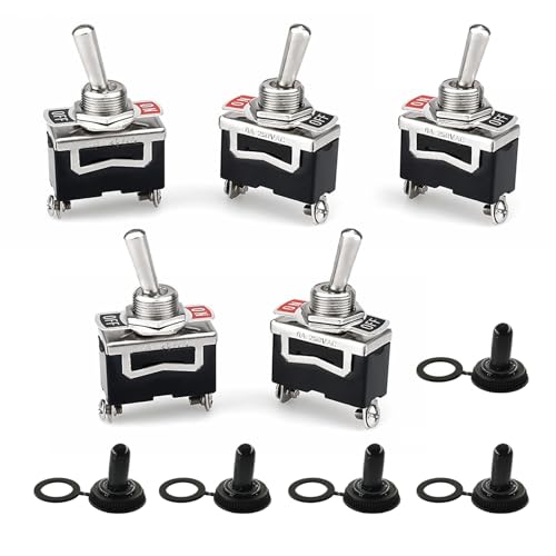 ZKFAR 5 PCS Car Momentary Toggle Switches, 20A Rocker Toggles with Waterproof Boot Cap, 2 Pin 2 Gears Switches Kit, Universal for Most Cars, Trucks and Vans (Black #2)