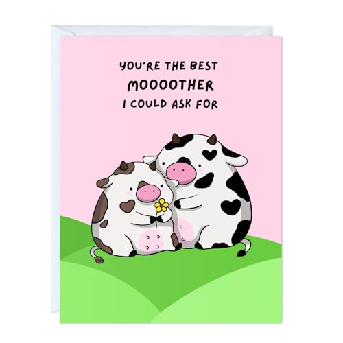 Mom Birthday Card for Mother, Her, Wife, Grandma, Grandmother, Aunt, Stepmom, Parents - Cute Punny Greeting Card for Anniversary Sweet and Wholesome card from Daughter Son Husband, Blank Inside (You’re the Best Moooother I Could Ask For (Cows))
