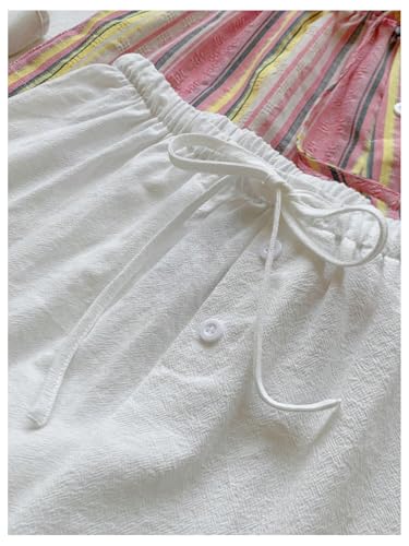 Image of MakeMeChic Women's 2 Pack Linen Shorts Striped Gingham Boxer Shorts | Summer, Beach Shorts, Cover Up, Pajama, Lounge
