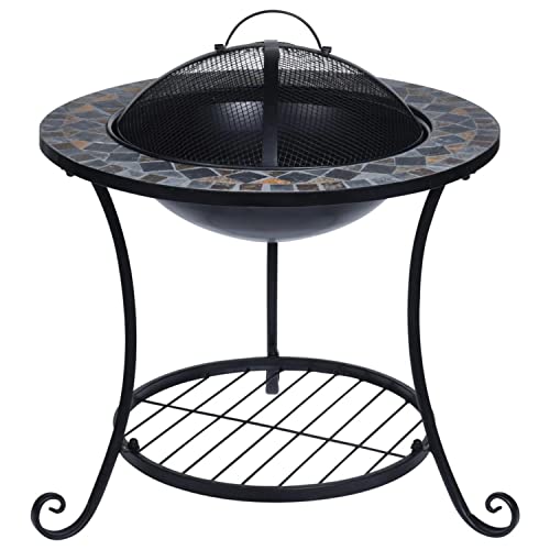 Taylor & Brown Fire Pit Coffee Table – Mosaic Firepit with BBQ Grill Function, Table Feature & Spark Guard – Steel Material – Outdoor, Garden, Patio Heater/Burner for Wood & Charcoal – 58cm