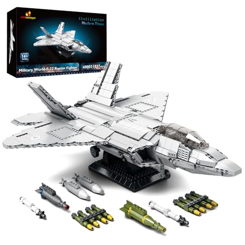 JMBricklayer F-22 Raptor Fighter Jet Building Block Set, Military Airplane Toy Army Construction Sets, Toys Gifts for Kids 14+, Adults and Military Fans 60003 (1837PCS)