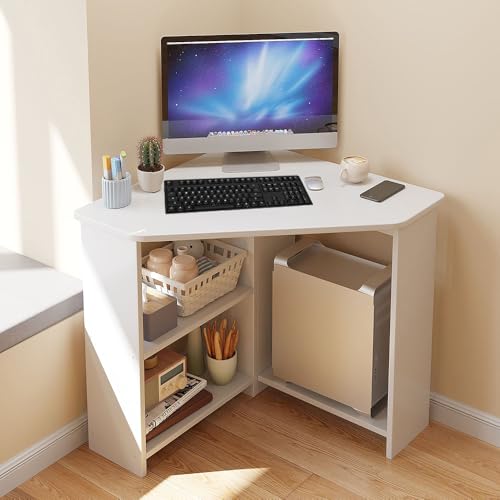Laneryin Corner Computer Desk, L Shaped Desk, PC Laptop Table, Small Corner Desk, Space Saving Compact Study Workstation For Small Space In Bedroom Study Living Room, White