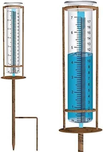 X-PREK New Upgrade Rain Gauge,Detachable Freeze Proof Glass Rain Guage Outdoor Decorative for Garden,Deck,Lawn,Landscape,Yard