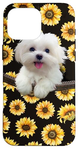 Maltese Dog Sunflower Case for iPhone 16 Pro Max