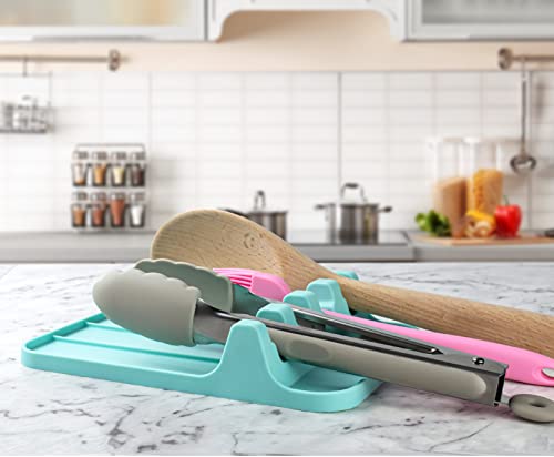 Uhmer Silicone Utensil Rest With Drip Pad, Large Spoon Rest For Stove Top, Kitchen Spoon Holder For Multiple Utensils, Bpa-Free & Heat Resistant Spatula Holder (Turquoise) #TOP7