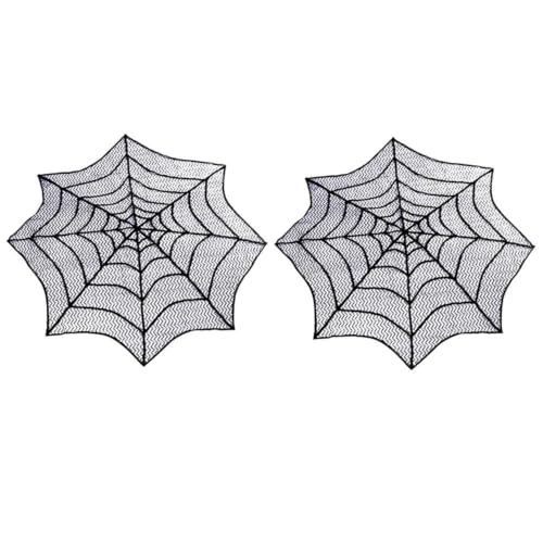 AerWo 2Pcs Halloween Tablecloth Lace Spiderweb Table Cloth, 30-Inch Centerpiece Round Table Topper for Halloween Decorations Festive Party Supplies