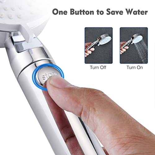 Proox Dual Shower Head With Handheld Combo, High Pressure Round 8'' Rain Shower Head With Handheld On/Off Switch Button With 72 Inch Extra Long Flexible Hose - Chrome #TOP2